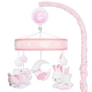 Pink Baby Crib Mobile with Music Box Lullabies Nursery Decoration for Girls Room